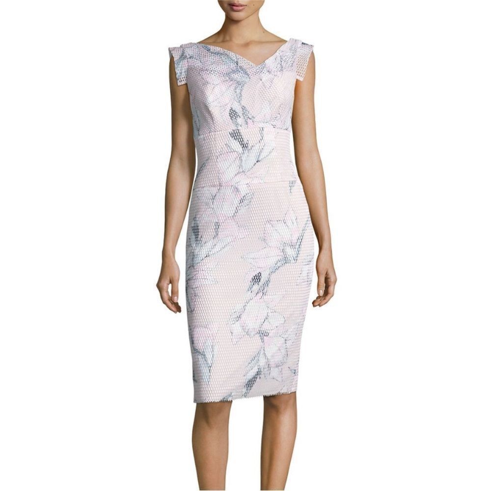 Black Halo Soft Pink Floral Midi Sheath Dress